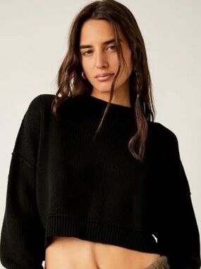 Free People Easy Street Crop Black Sweater